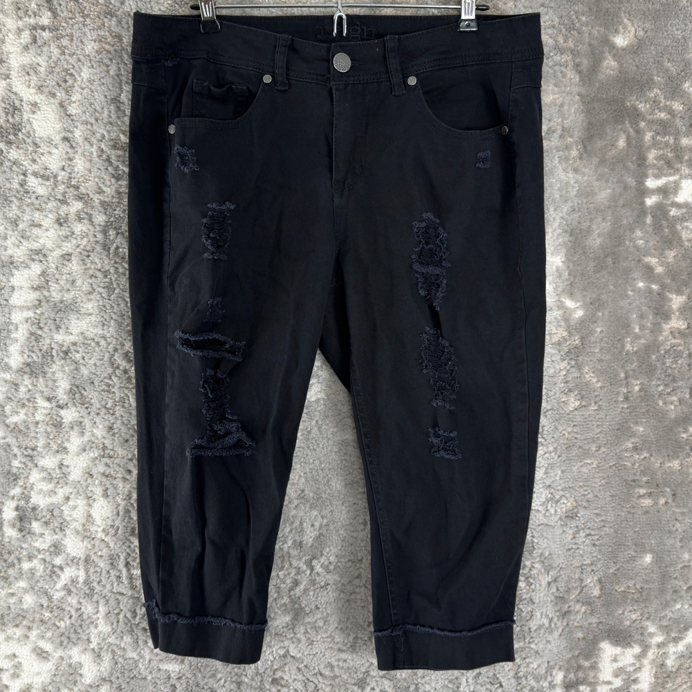 Reign Size 16 Distressed Cropped Skinny Capri Denim Jeans Black Women